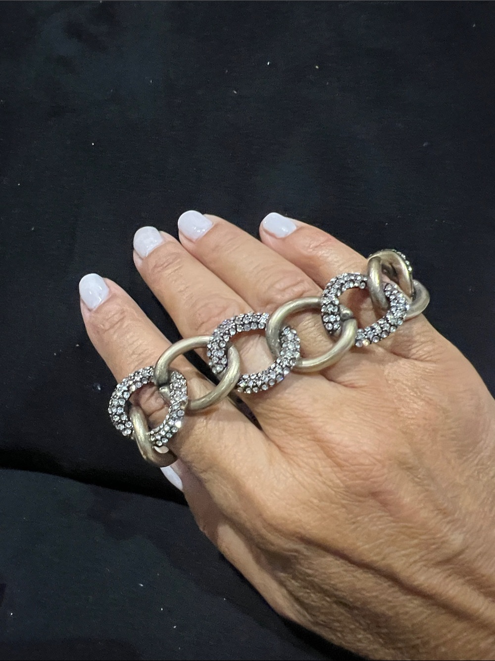 Gold Crystal Pavé & Brushed Metal Link Bracelet - Antique Innspired Gold Tone